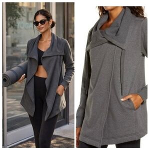 Zella Amazing Cozy Wrap Jacket Asymmetrical Fuzz Lined Grey Cabincore Size XL